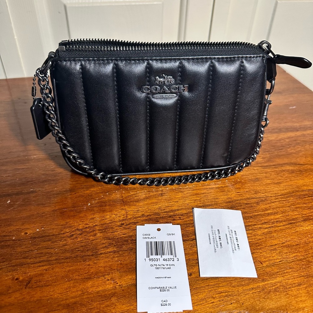 Coach Black Nolita 19 with Quilted Design and Chain Strap